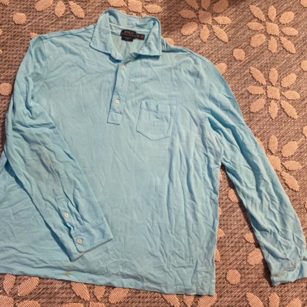 MEN LT BLUE LONG SLEEVE RALPH LAUREN POLO MID-BUTTON SHIRT SIZE XXL